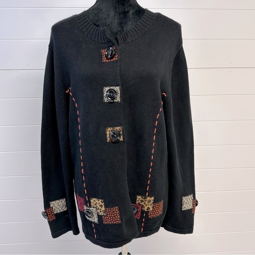 PBJ Sport Cardigan Sweater Black Long Sleeve Cozy Size XL